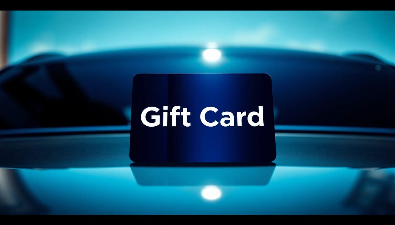 Purchase a window tint gift card showcasing an elegant design with a car backdrop.