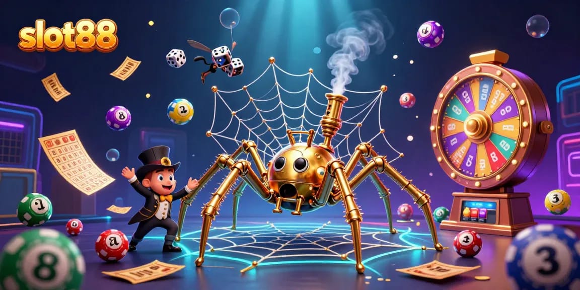 Slot88 menarik penawaran jackpot dengan simbol dan angka berwarna-warni dalam permainan slot.