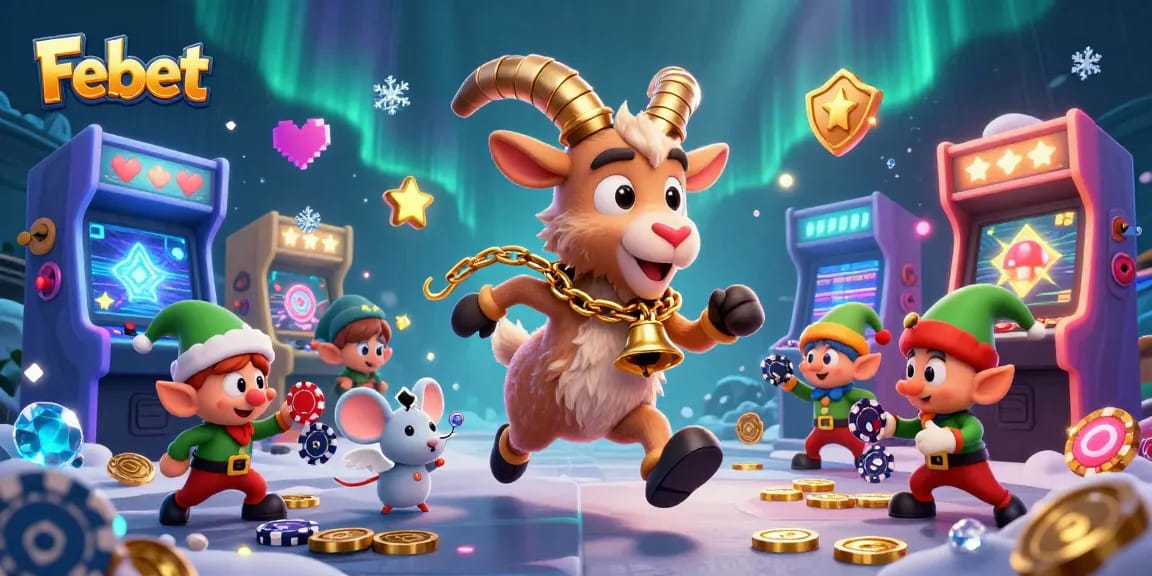 Engage with exciting casino fun at Febet featuring vibrant gaming elements and cartoon characters.