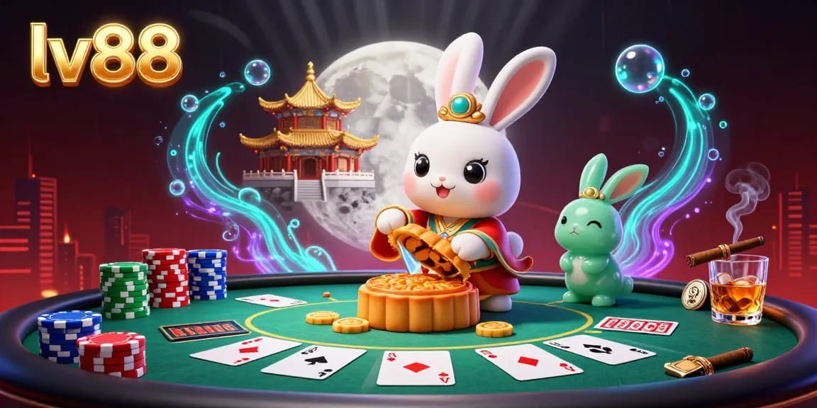 Experience thrilling gameplay at lv88 with a vibrant scene of a moon rabbit and poker elements.