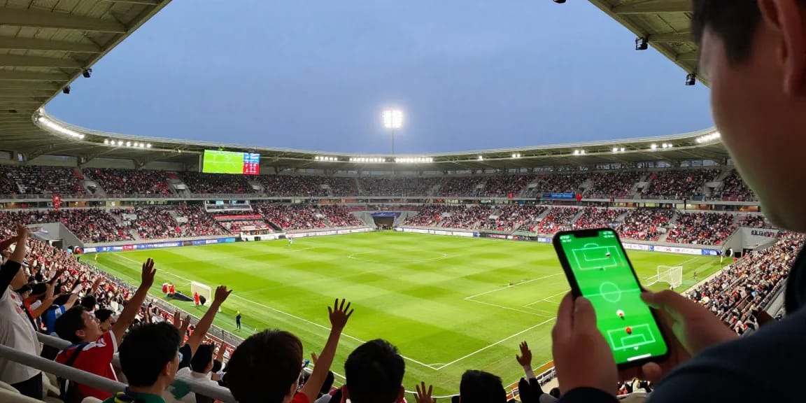 Trực tiếp bóng đá with expert predictions and match odds displayed on screens in an exciting stadium atmosphere.
