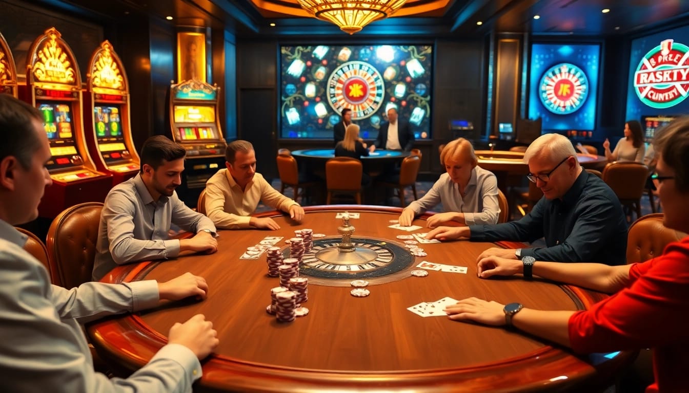 Engaged players at a sophisticated poker table, embodying the excitement of https://c168seo.com/ gambling.
