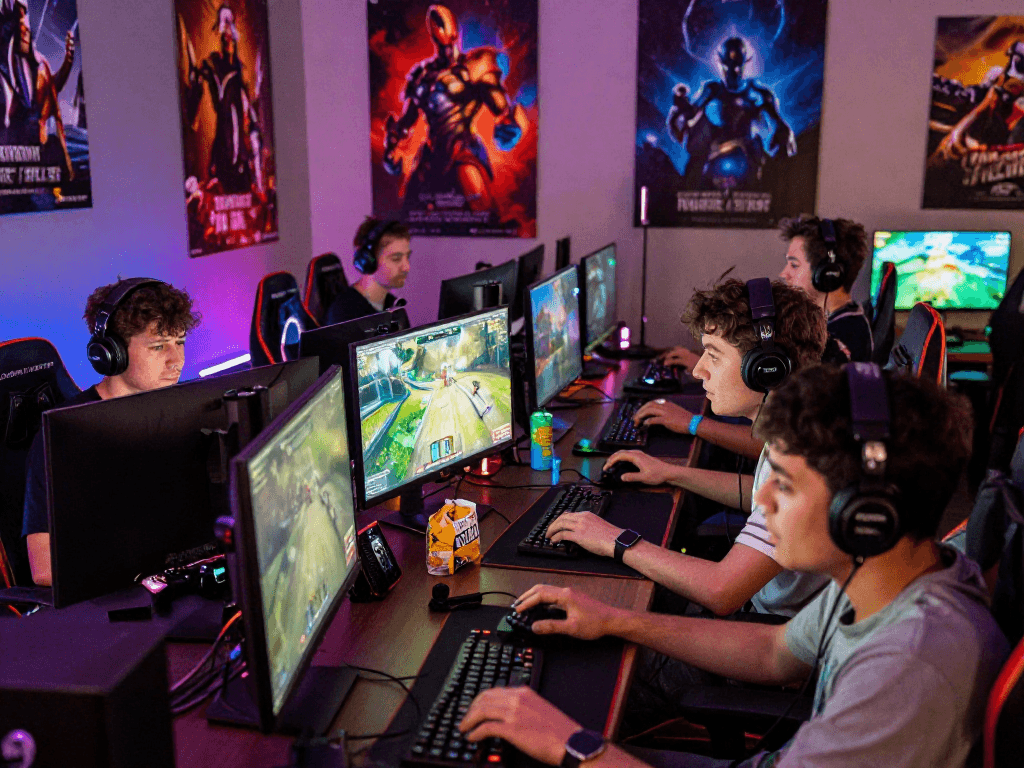 Players engaging in exciting rokok88 online gaming environment with vibrant visuals and immersive setups.