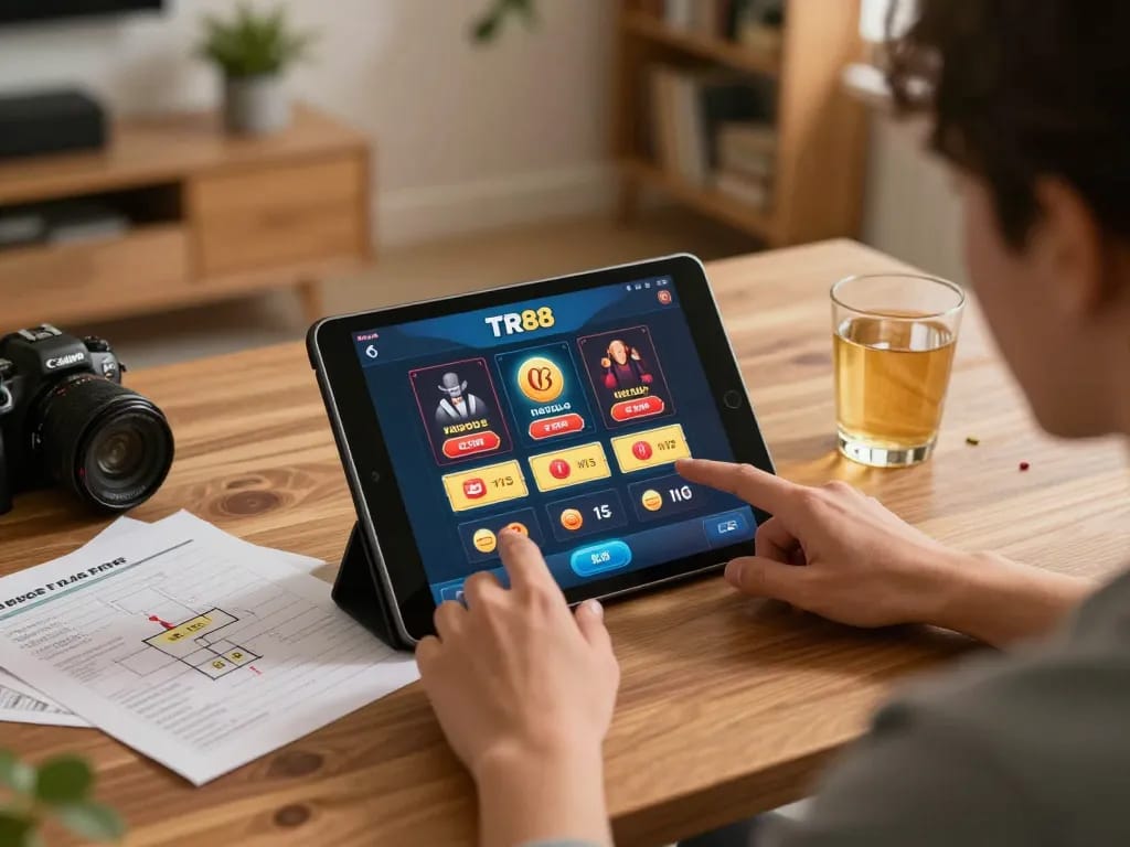 Player engages with the TR88 app during an immersive online gaming session at home.