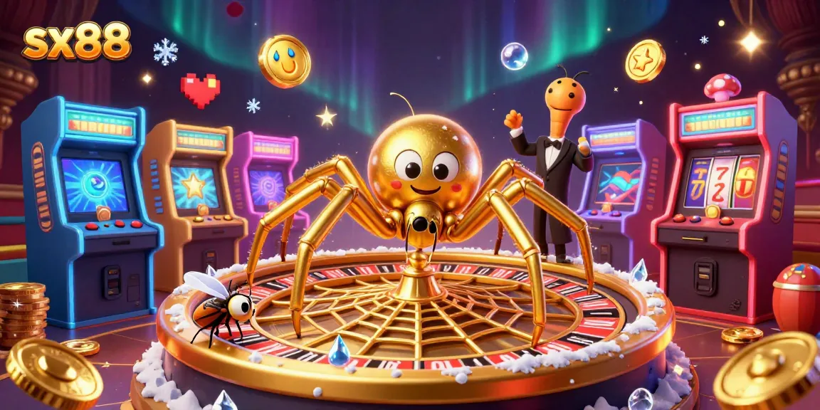 Experience thrilling gameplay with sx88 as the golden spider spins a roulette wheel of luck.