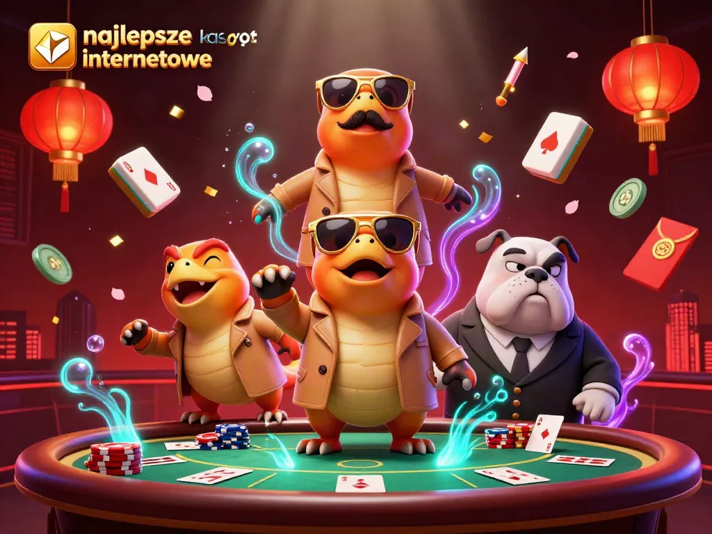 Raptors disguise themselves to enter a VIP lounge in najlepsze kasyna internetowe, surrounded by dynamic poker elements.