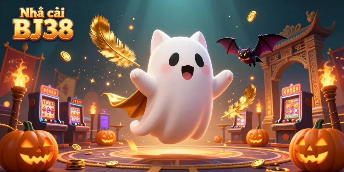 Engage with Nhà cái BJ38; explore a ghost cat and vampire bat in a lively casino scene.