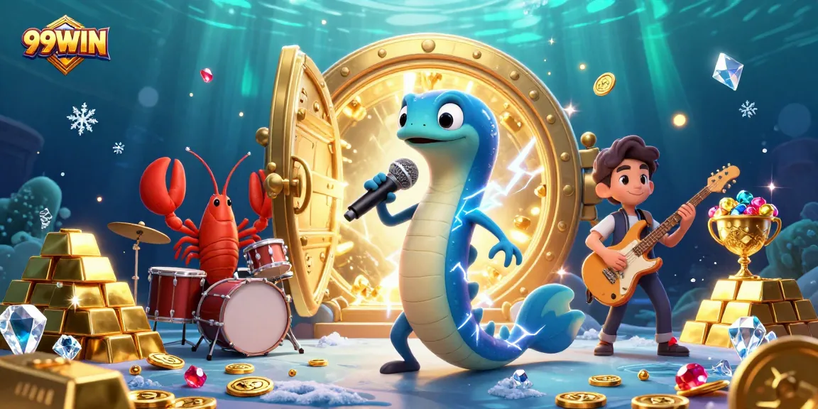Engage with thrilling underwater casino entertainment at 99WIN featuring vibrant illustrations of gaming elements.