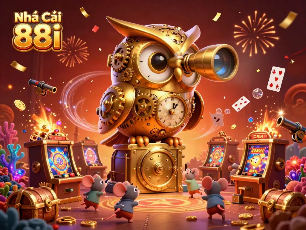 Experience thrilling gaming action at Nhà cái 88i with a colorful casino atmosphere filled with animated characters and vibrant treasures.