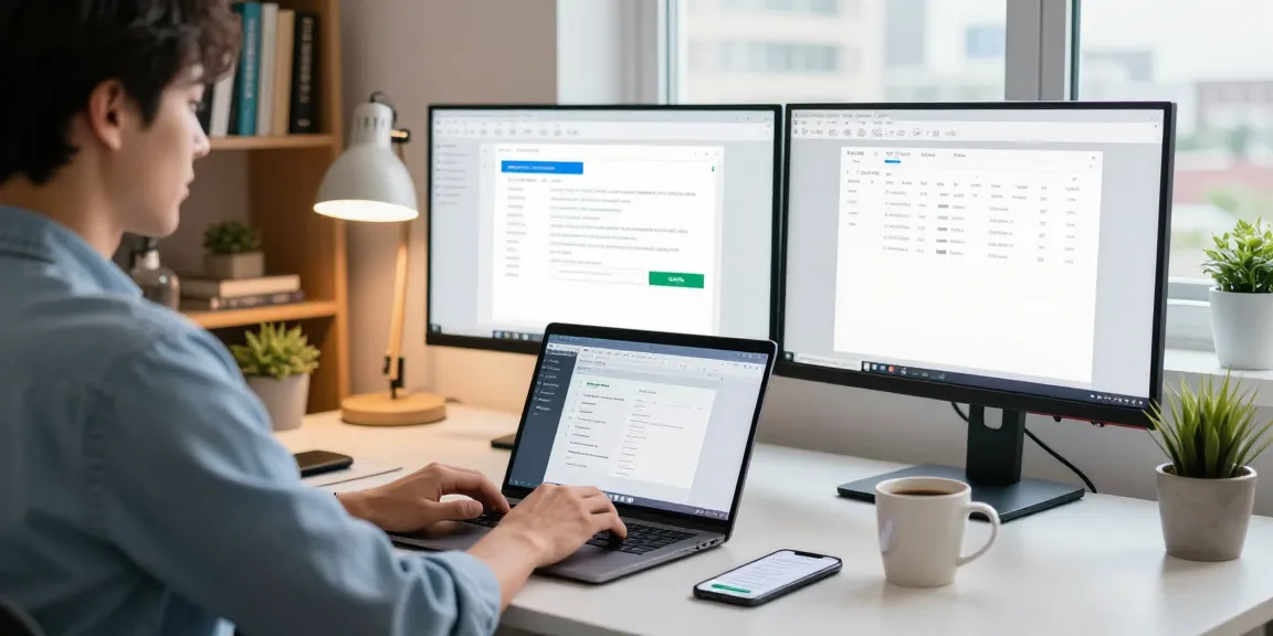 WPS Download user engaging in productive work at a modern home office.