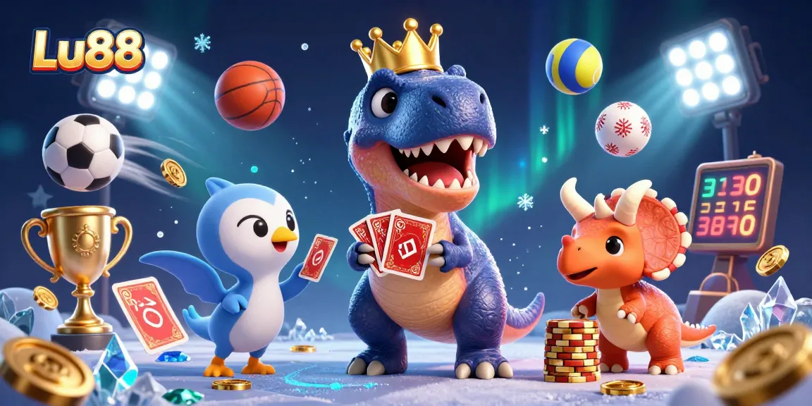 Lu88 players strategizing with fun characters in a vibrant 3D casino scene