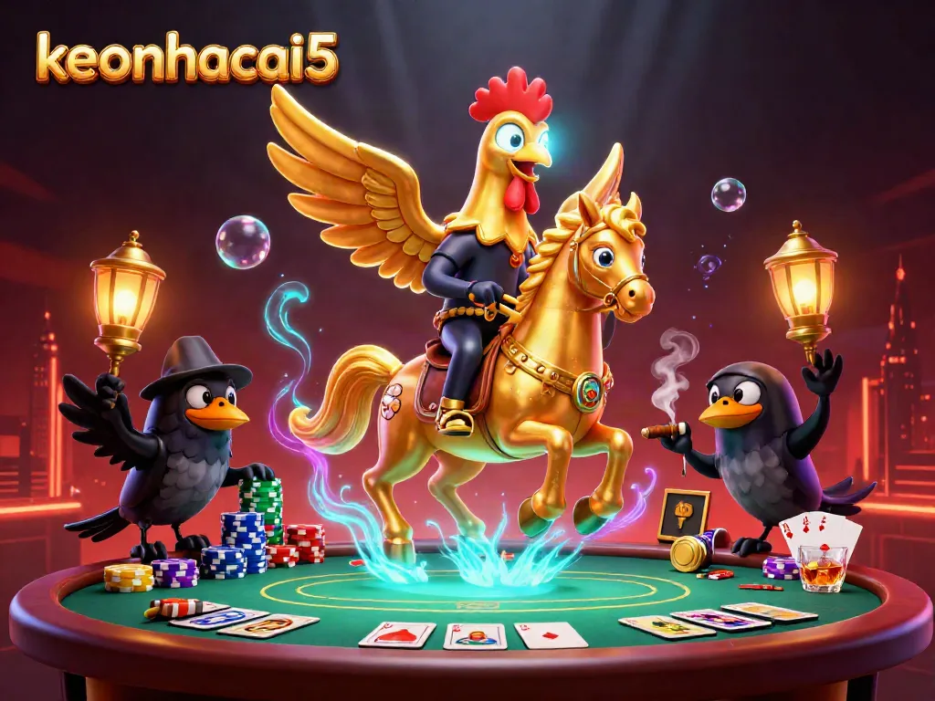 Experience thrilling gameplay with keonhacai5 in an electrifying poker scene filled with vibrant 3D characters.