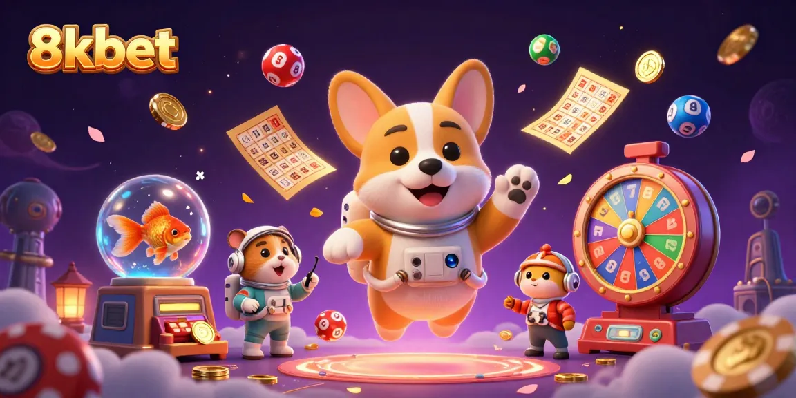 Experience the excitement of 8kbet in a vibrant space casino scene with animated characters and gaming elements.
