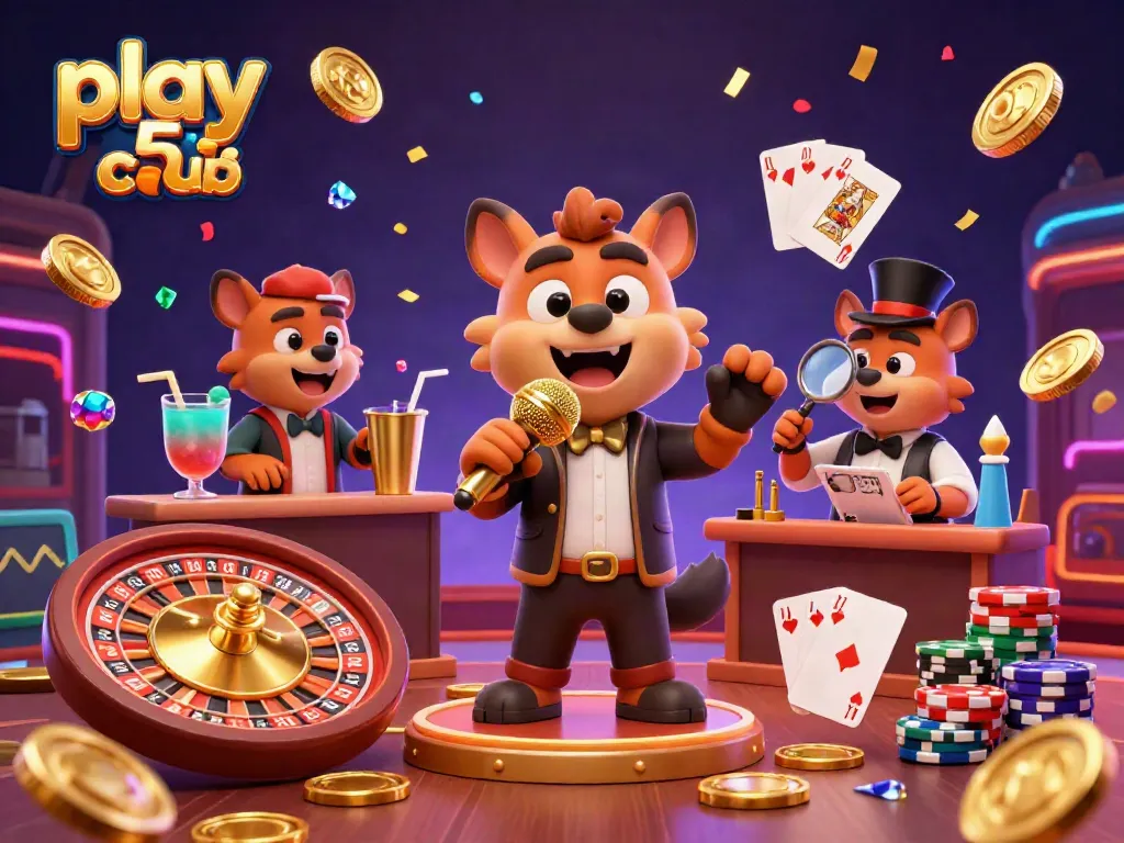 Experience the excitement as you play b52 club with a lively casino scene featuring cartoon hyenas.