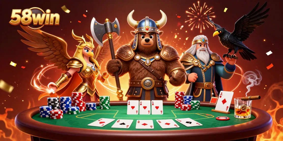 Experience the thrill of poker with 58win's vibrant Viking scene, showcasing action and excitement.