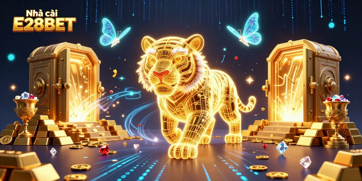 Experience excitement at Nhà cái E28BET with our neon casino scene, showcasing vibrant gaming elements and dynamic characters.