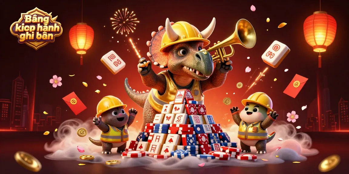 Bảng xếp hạng ghi bàn comes alive in this vibrant online casino scene, showcasing characters celebrating with poker chips and festive elements.