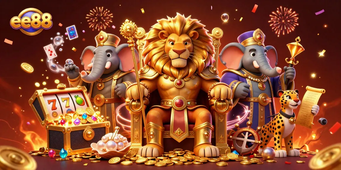 Engage with the vibrant ee88 casino adventure featuring a royal lion, wise elephant, and swift cheetah.