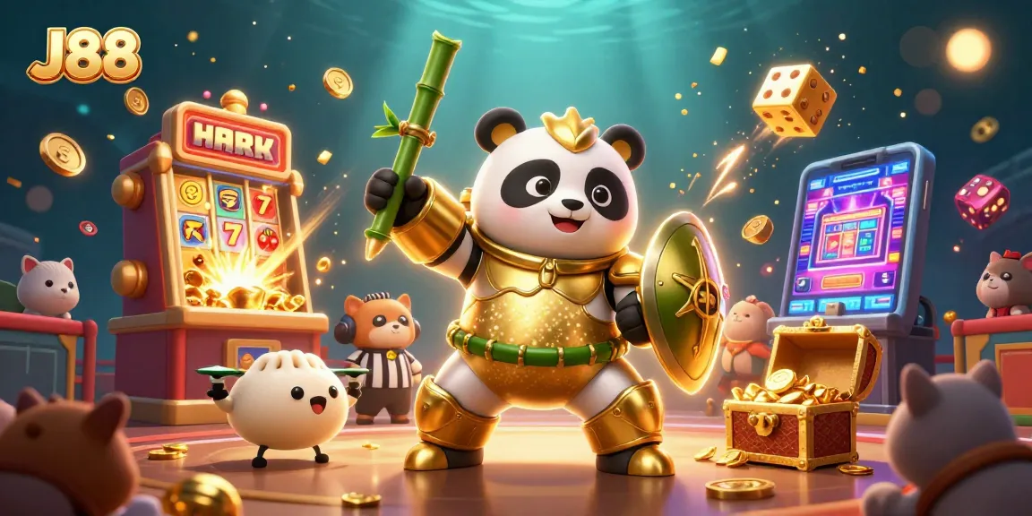 Engage in thrilling J88 gaming action with a vibrant 3D casino scene packed with dynamic slot elements.