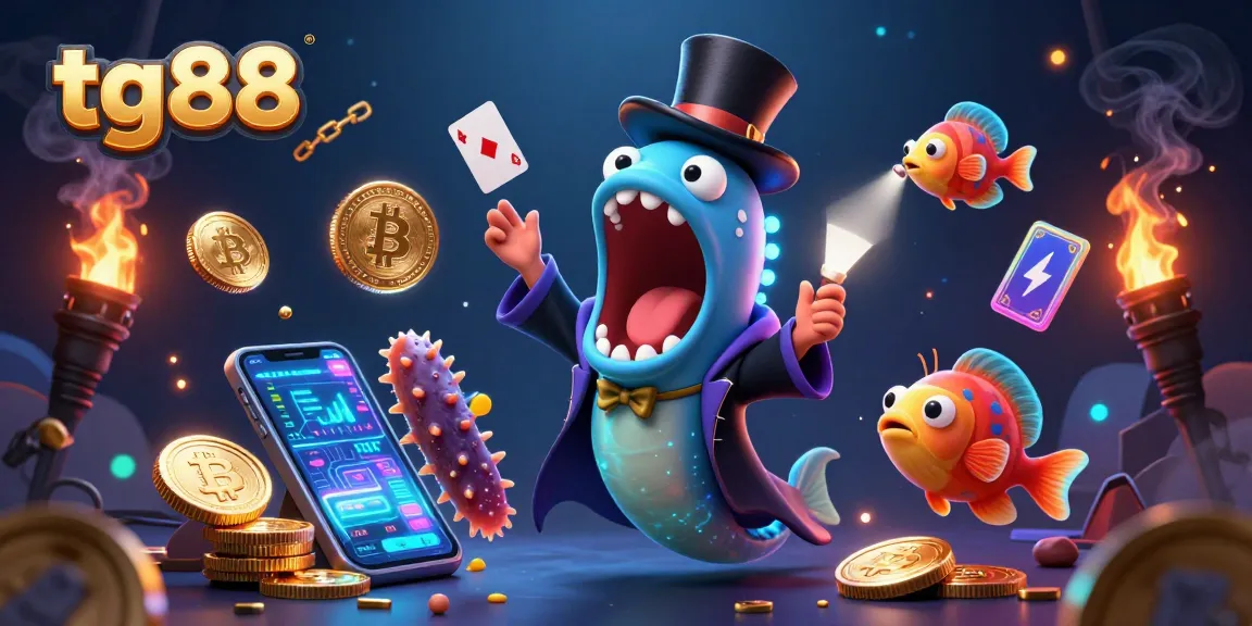 Experience the thrills of tg88 with vibrant casino magic under the sea as eel performs card tricks.