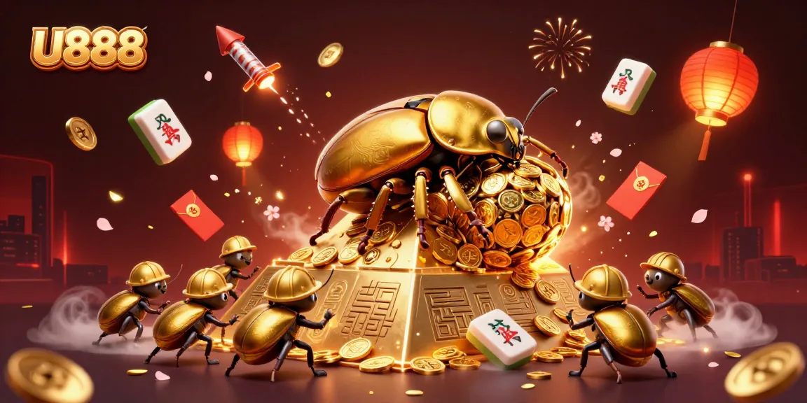 U888 showcases a dynamic casino scene with golden elements and animated features celebrating gaming.