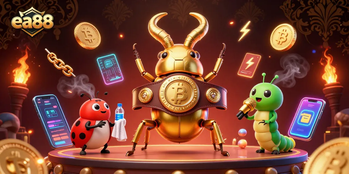 Experience the excitement of ea88 with this vibrant illustration featuring a giant beetle boxing in a casino.