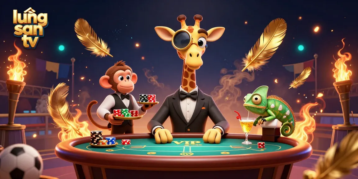 Engage with lương sơn tv in a vibrant 3D gambling scene featuring a high-roller giraffe and dynamic sports elements.
